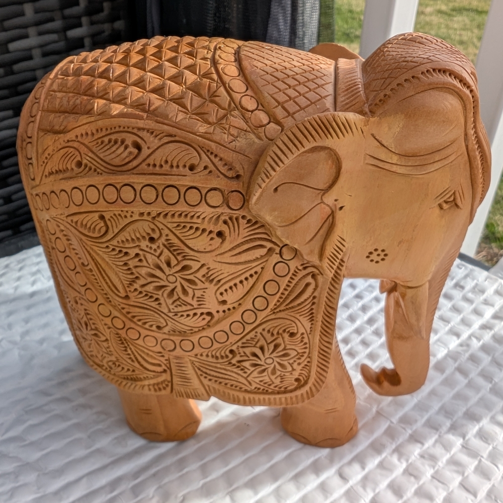 Wooden Handcrafted Brown Elephant Sculpture